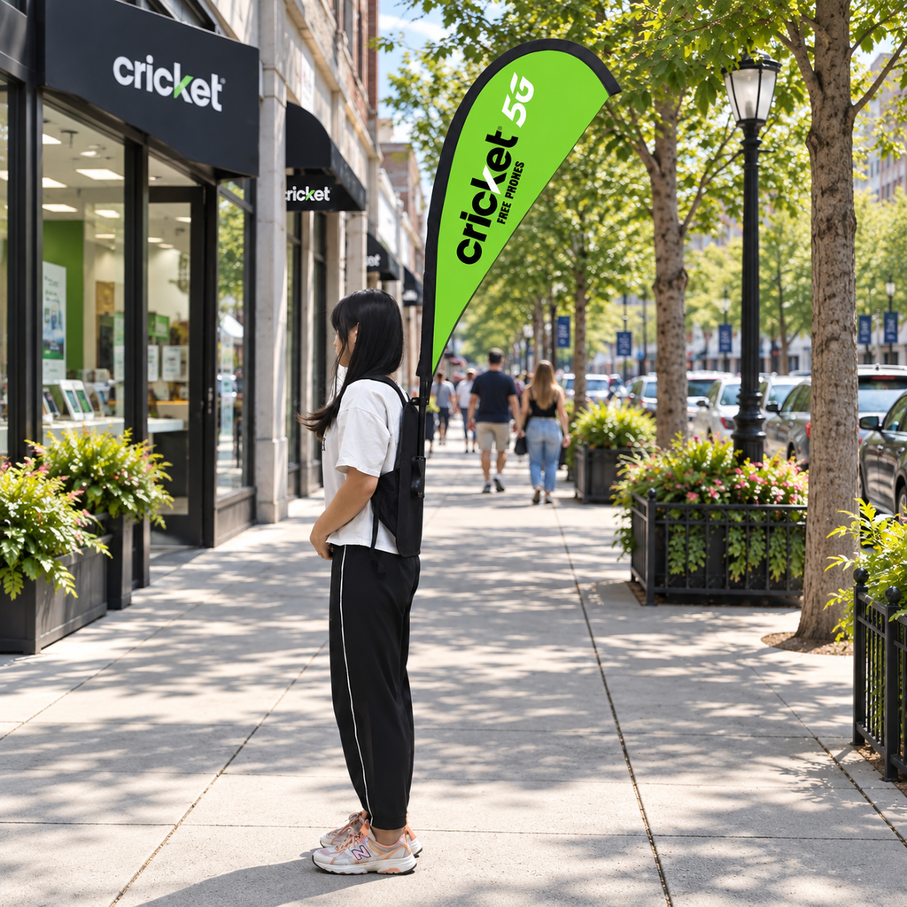 Cricket Wireless Backpack Advertising Flag – Double-Sided